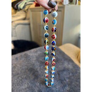 Venetian Murano Glass Necklace 18" With Vibrant Art Beads & Gold Accents